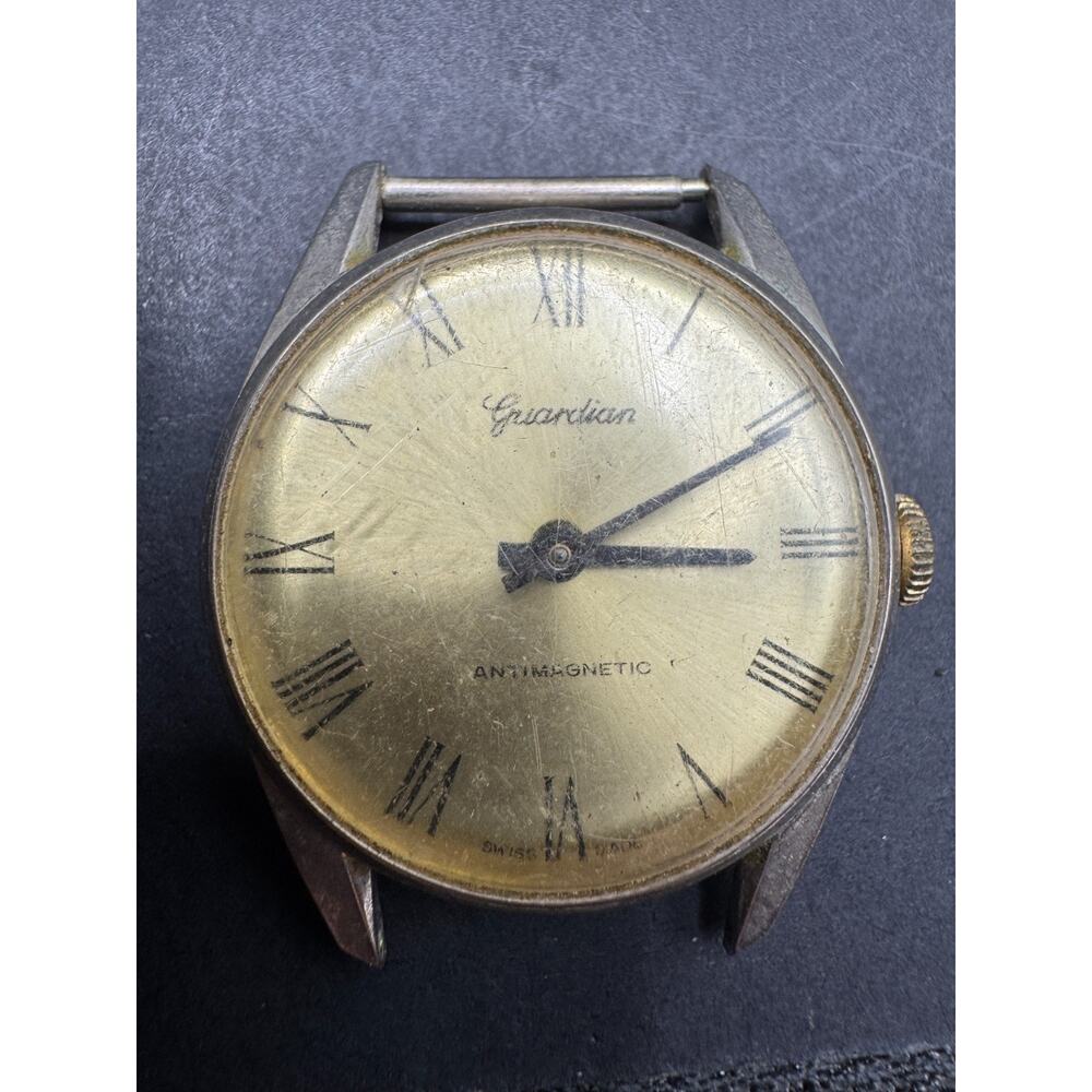 Guardian Antimagnetic Watch Swiss Made Silver Tone 33.5mm No Band For Parts